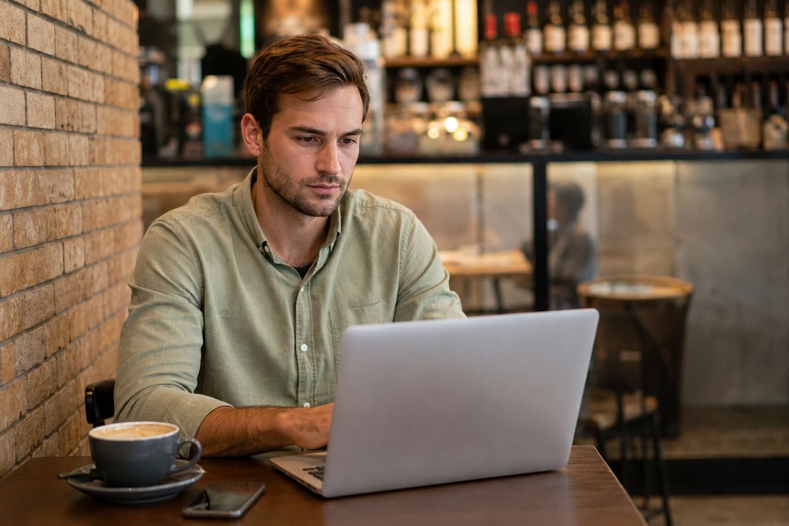 Digital nomad working in a coffee shop