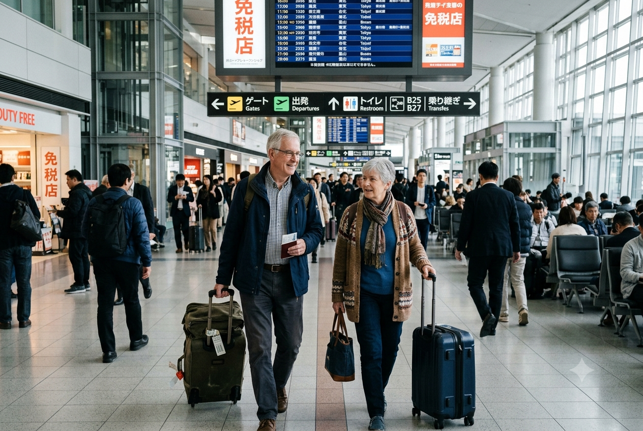 Couple transiting through an international airport