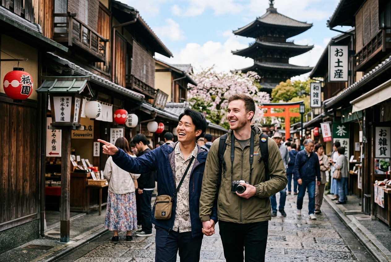 Couple sightseeing in Asia