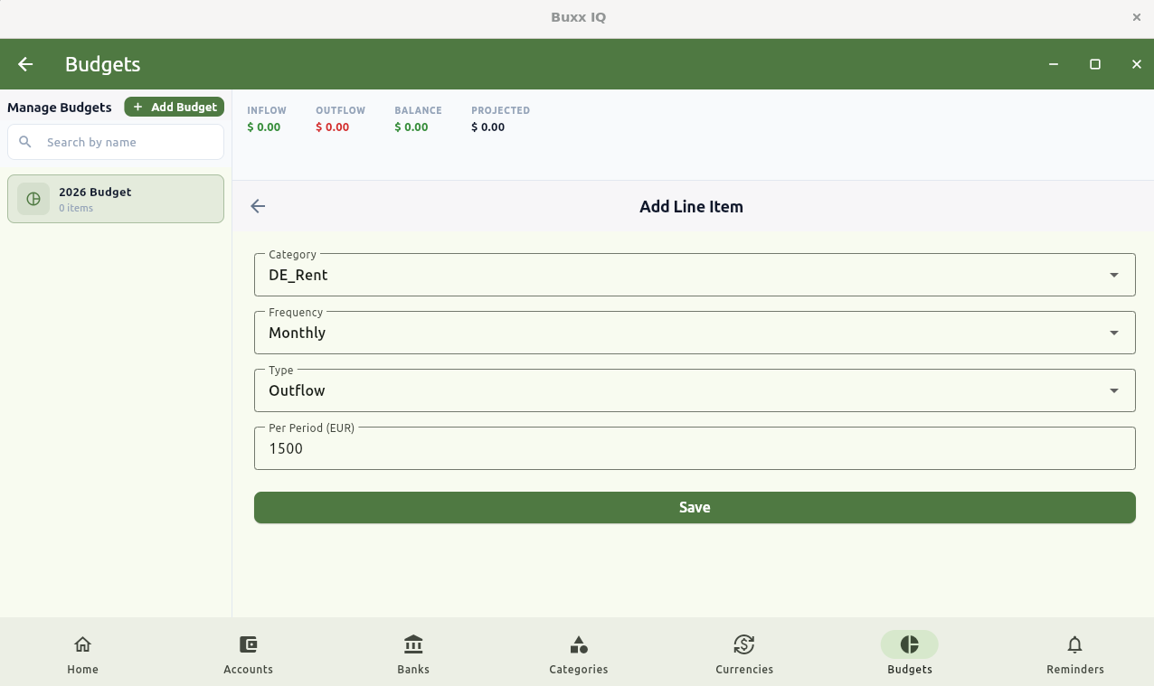 Added Budget Line Item